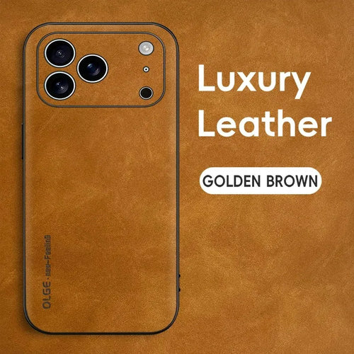 Luxury Leather iPhone Case – Sheepskin Matte Shockproof Cover