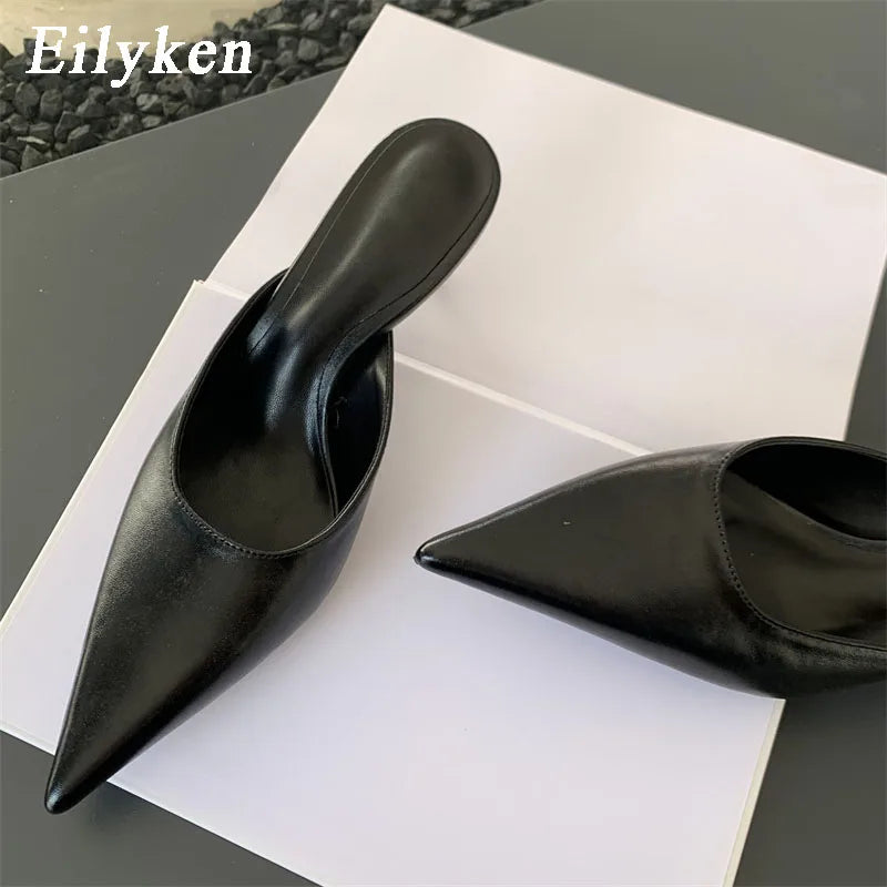 Eilyken Pointed Toe Mule Heels – Women's Low Heel Slip-On Dress Sandals
