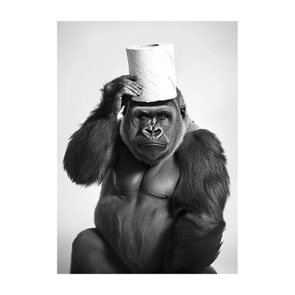 Funny Bathroom Wall Art Poster – Black & White Animal Toilet Paper Print