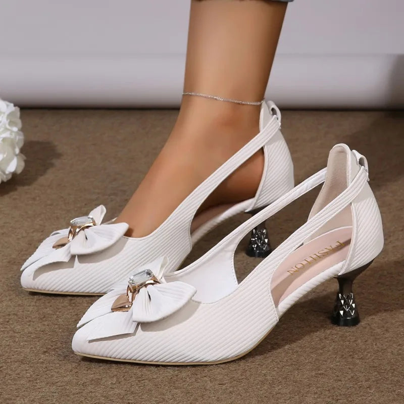 Bow Knot Pointed Toe Heels – Women's Elegant Kitten Heel Pumps