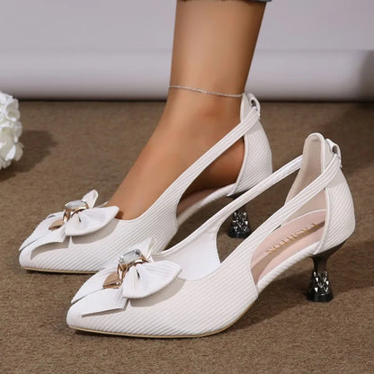 Bow Knot Pointed Toe Heels – Women's Elegant Kitten Heel Pumps