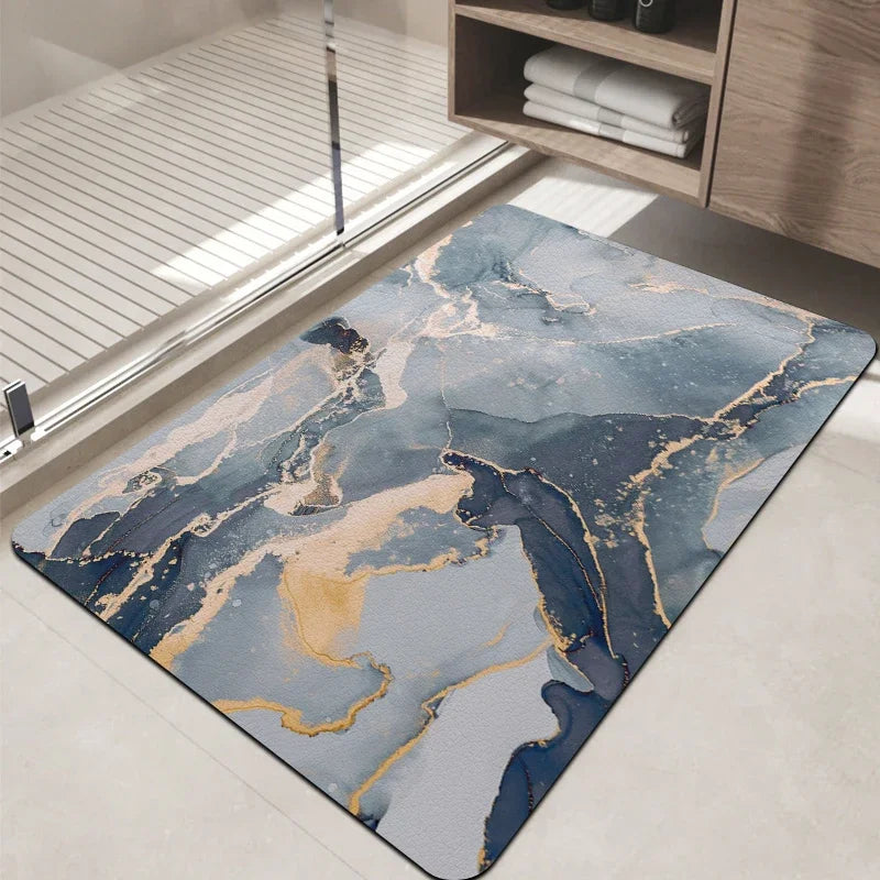 Marble Bath Mat – Non-Slip Luxury Bathroom Rug with Gold Accent