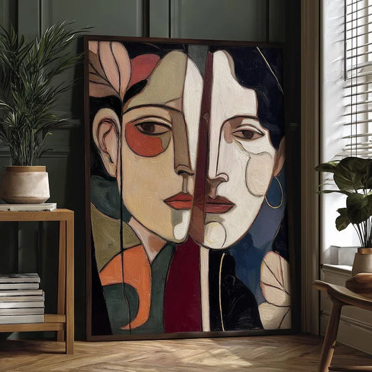 Abstract Female Face Canvas Wall Art Poster – Cubist Women Portrait Print