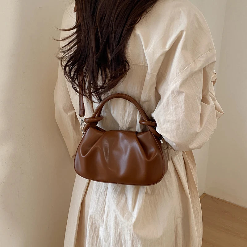 Small Cloud Crossbody Bag for Women – Ruched Leather Purse