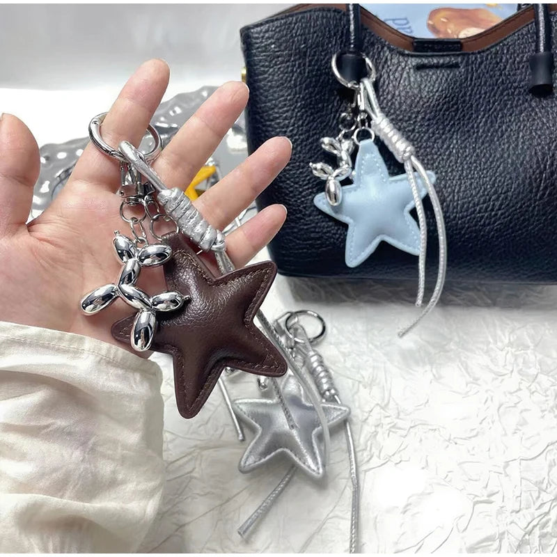 Fashion Leopard Starfish Keychain Cute Balloon Dog Leather Charm Women Maximalist Bag