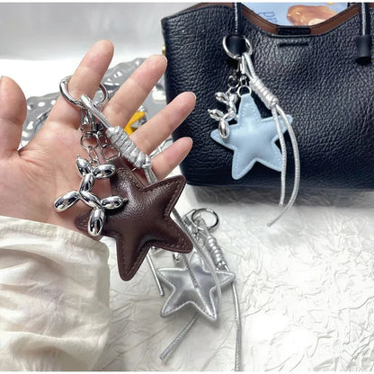 Fashion Leopard Starfish Keychain Cute Balloon Dog Leather Charm Women Maximalist Bag