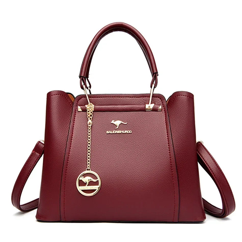 Large Capacity Women's Leather Tote Bag – 3-Layer Luxury Handbag