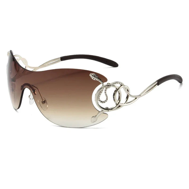 Y2K Rimless Sunglasses – Women's Gradient Wrap Shield