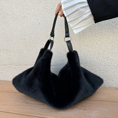 Plush Fur Shoulder Bag – Women's Large Capacity Tote