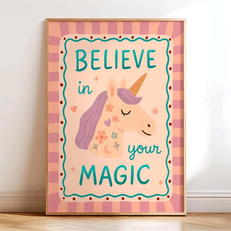 Boho Kids Wall Art Poster – Unicorn Motivational Print for Nursery & Girls Room