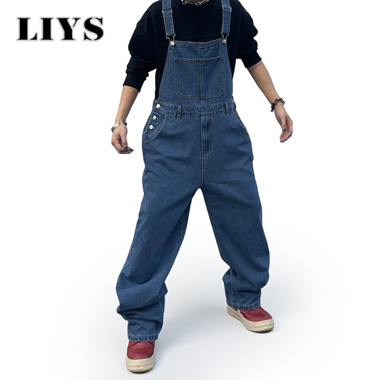 Men's Baggy Denim Overalls – Loose Fit Streetwear Dungarees
