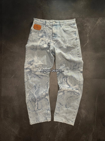 Y2K Floral Embroidered Wide Leg Jeans – Women's Retro Goth Streetwear Denim