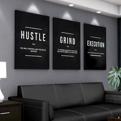 Motivational Quote Canvas Wall Art – Execution Hustle Poster