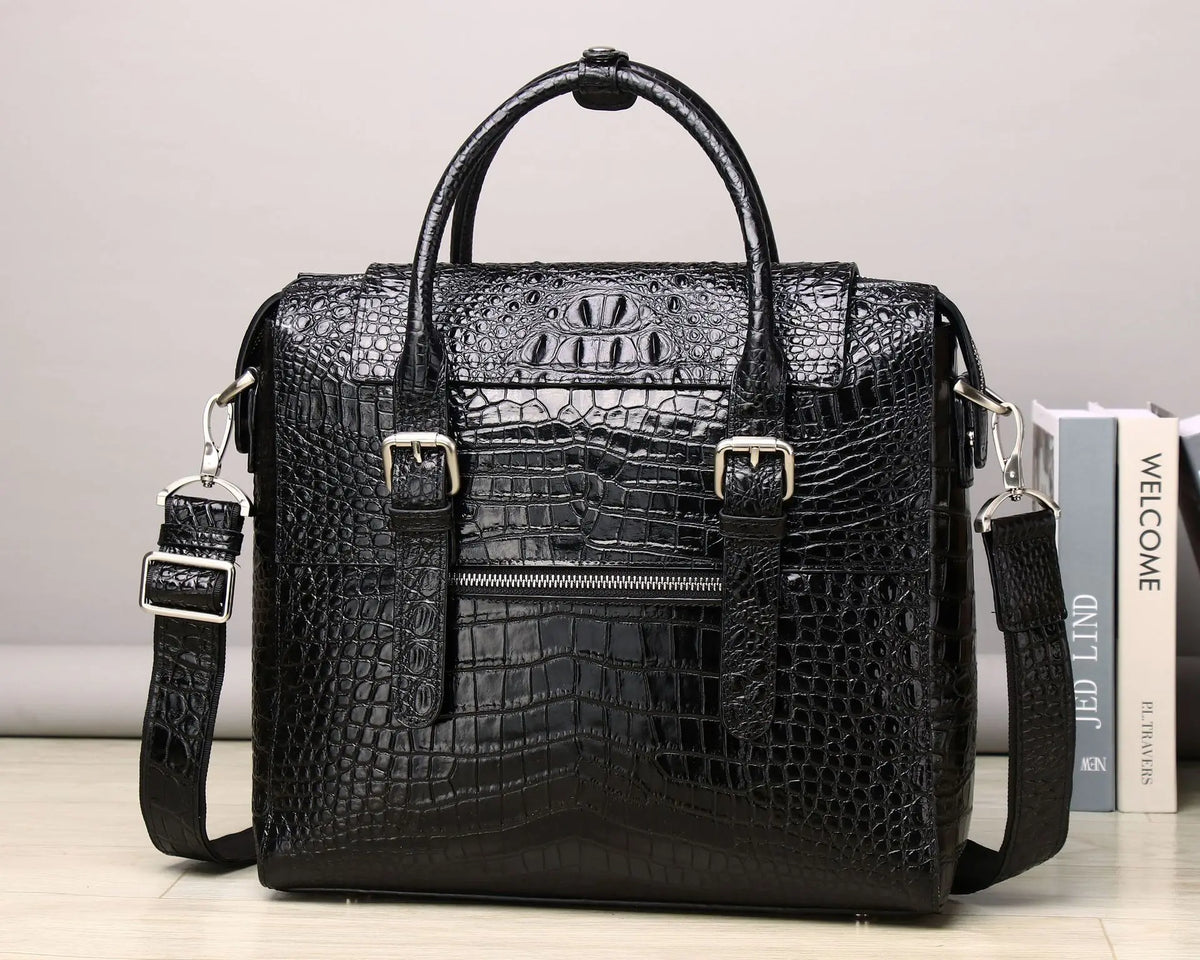 Alligator Embossed Genuine Leather Men's Briefcase Bag