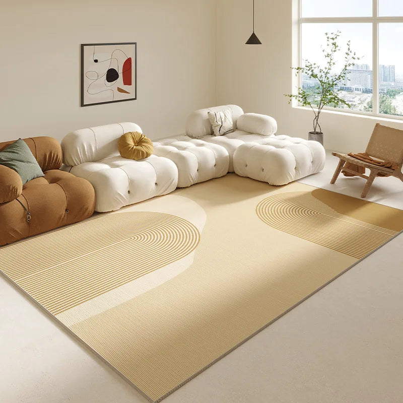 Cream Abstract Area Rug – Light Luxury Living Room Carpet