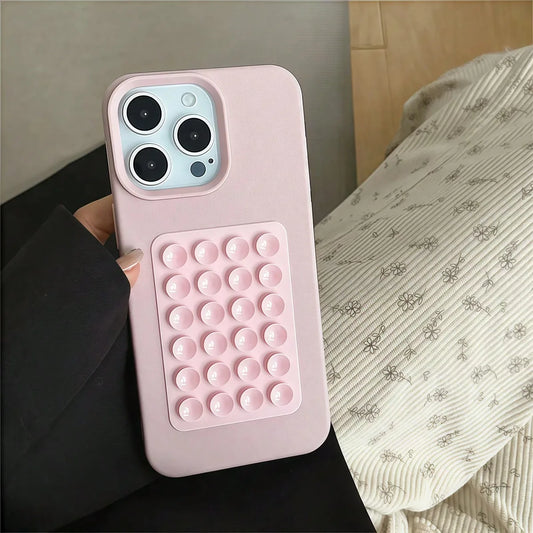 3D Suction Cup Stand Phone Case – Litchi Texture for iPhone
