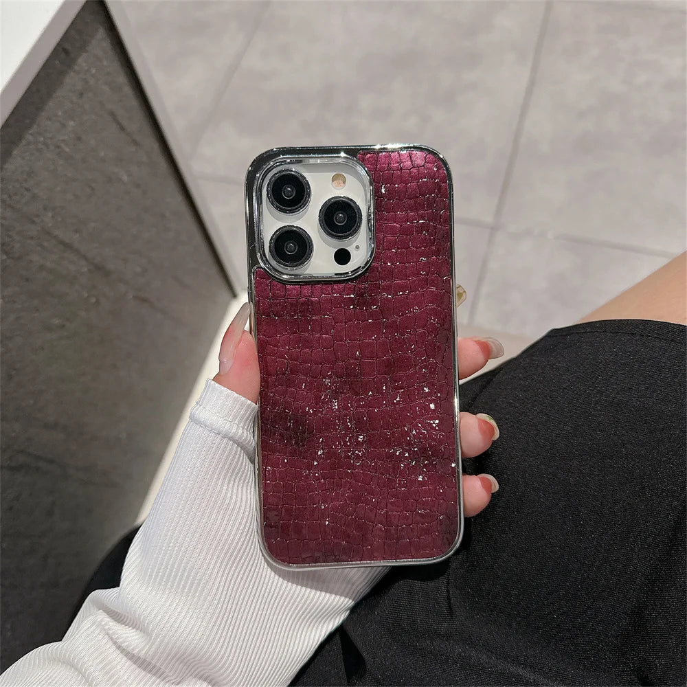 Crocodile Pattern iPhone Case with Chrome Plating – iPhone 11 to 17 Series