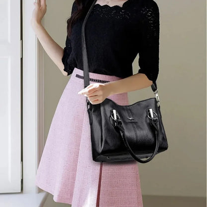 Leather Shoulder Bag – Women's Luxury 3-Layer Crossbody