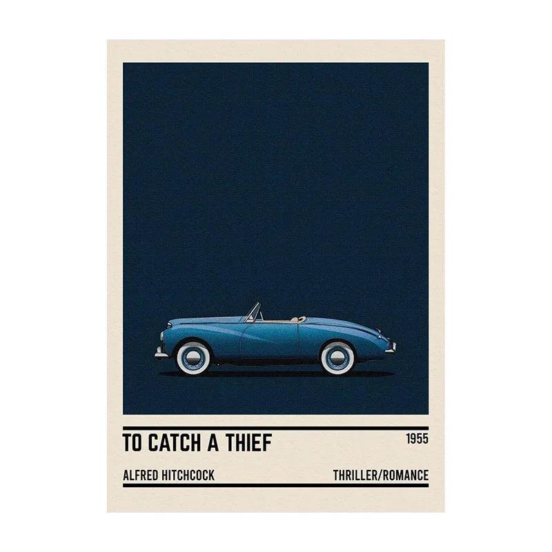 Movie Car Minimalist Poster Wall Art Print | Classic Film Decor