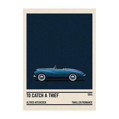 Movie Car Minimalist Poster Wall Art Print | Classic Film Decor