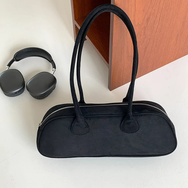 Vintage Blue Women High Street Suede Surface Chic Casual Handbag