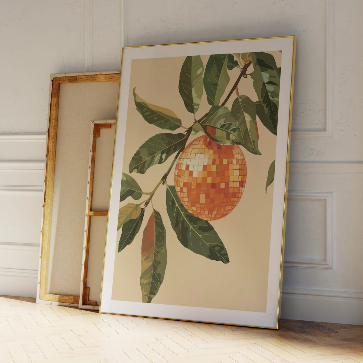 Orange Disco Ball Wall Art Print – Retro Fruit Poster