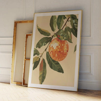 Orange Disco Ball Wall Art Print – Retro Fruit Poster