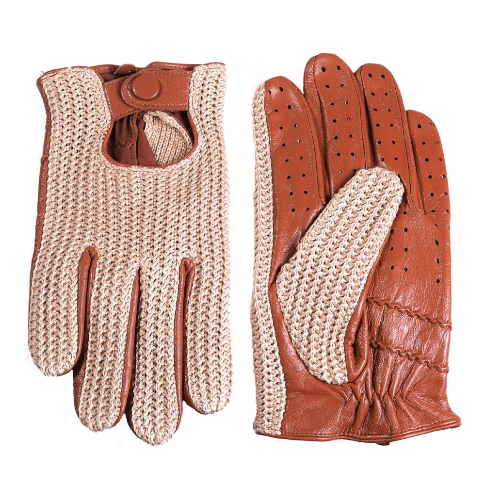 Men's Leather & Knit Touchscreen Driving Equestrian Gloves