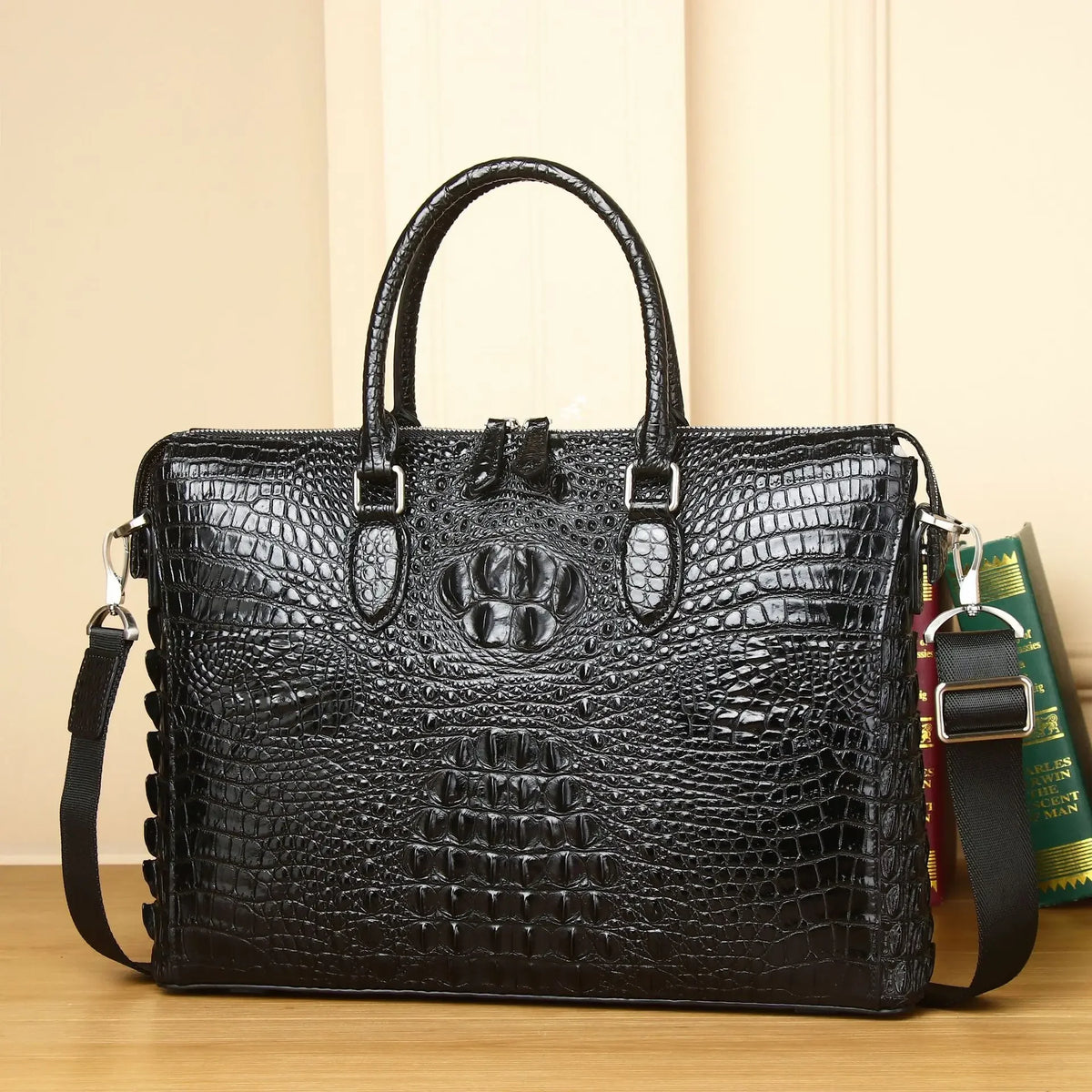 Alligator Embossed Genuine Leather Briefcase – Men's 14" Laptop Bag