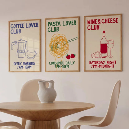 Pasta Lover Club Wall Art Print – Funny Food Kitchen Poster