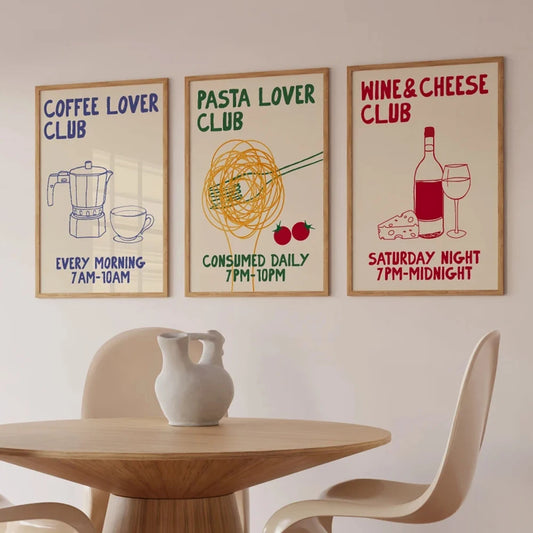 Pasta Lover Club Wall Art Print – Funny Food Kitchen Poster