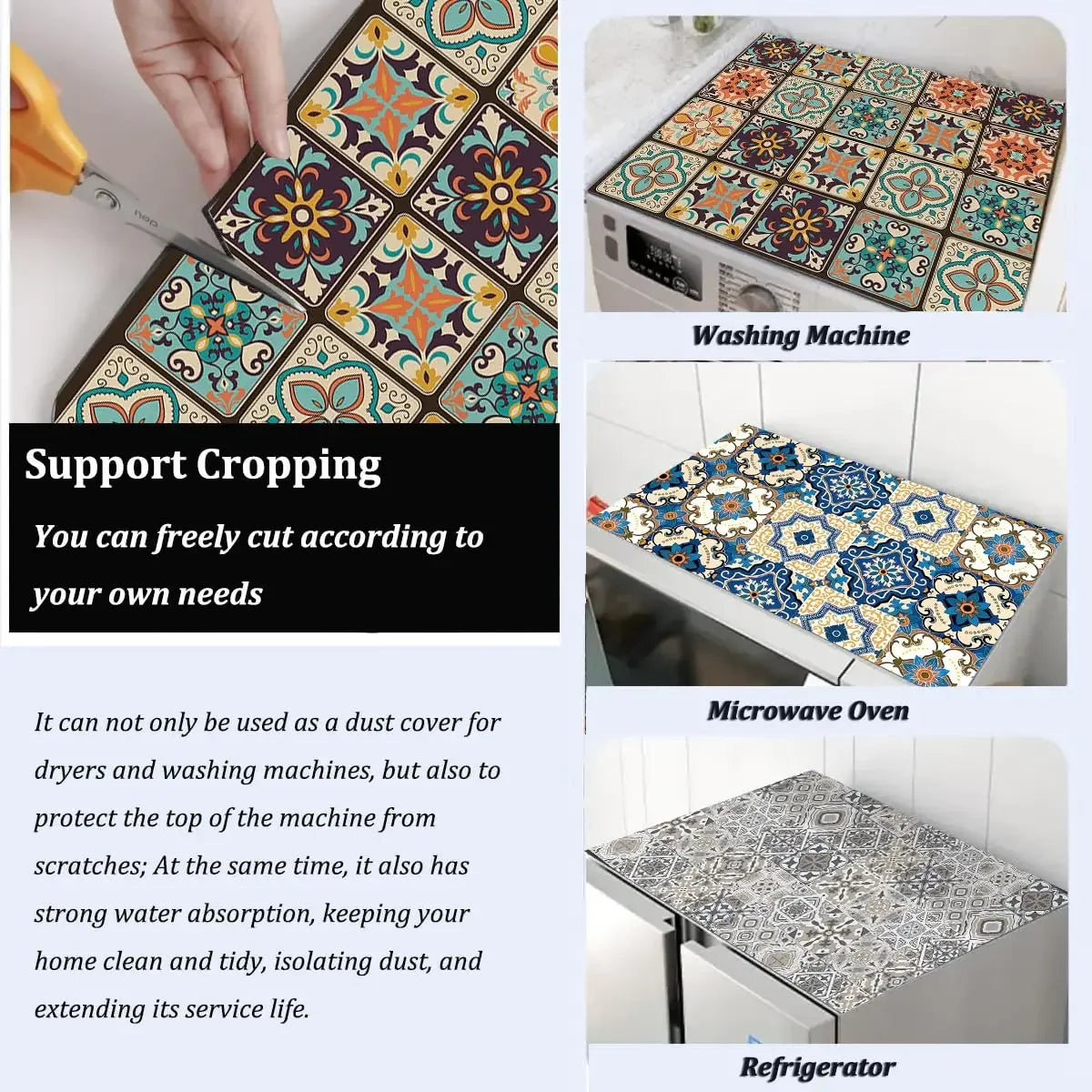 Washing Machine Cover Mat – Boho Moroccan Tile Absorbent Pad