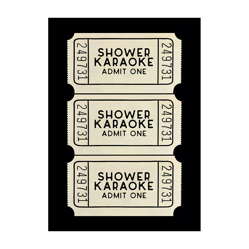 Shower Karaoke Admit One Poster – Funny Retro Bathroom Wall Art