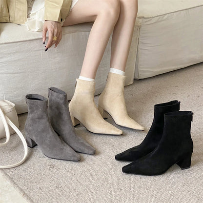 Eilyken Women Ankle Boots – Pointed Toe Square Heel Zipper Booties