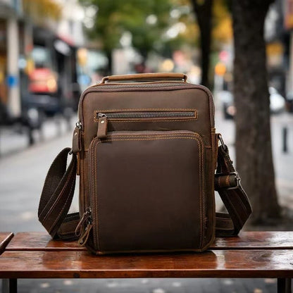 Genuine Leather Men's Crossbody Messenger Bag – Vintage Style
