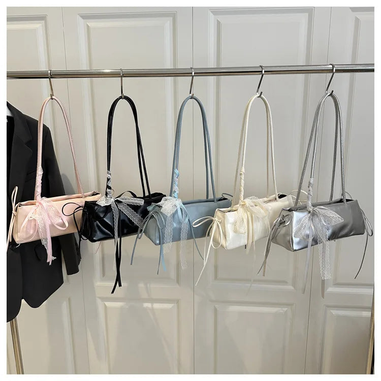 French Elegant Square Bag Korean Bow Decoration Pu High-quality