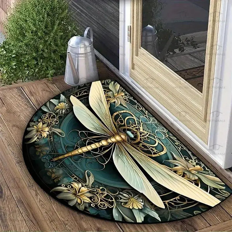 Dragonfly Door Mat – Non-Slip Half-Circle Welcome Rug for Entryway
