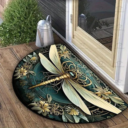 Dragonfly Door Mat – Non-Slip Half-Circle Welcome Rug for Entryway