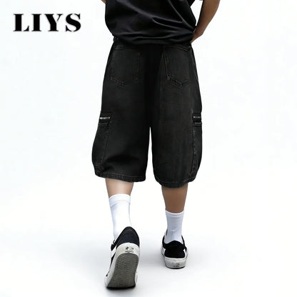 Men's Baggy Cargo Denim Shorts – Multi-Pocket Streetwear