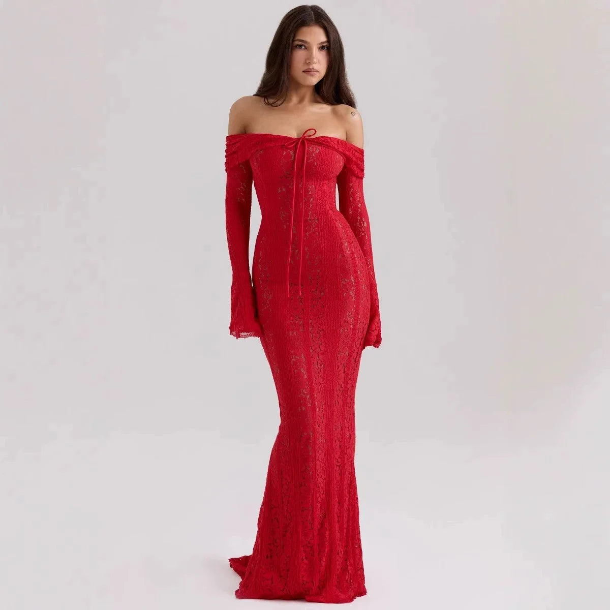 Women's Lace Off-Shoulder Long Sleeve Mini Dress