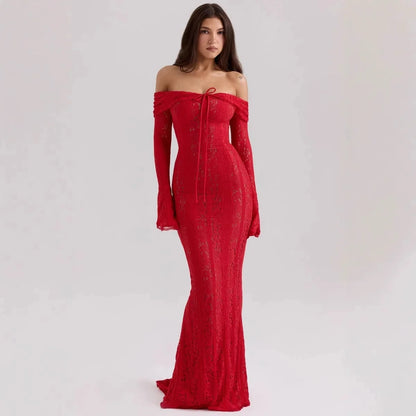 Women's Lace Off-Shoulder Long Sleeve Mini Dress