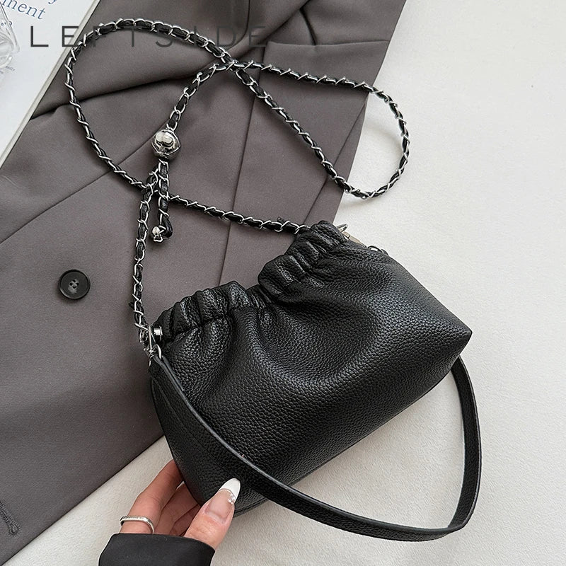 Women Small PU Leather Bucket Shoulder Bag