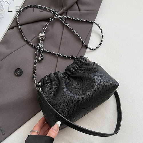 Women Small PU Leather Bucket Shoulder Bag