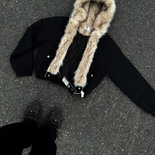 Oversized Lamb Fleece Winter Jacket with Fur Collar Hood
