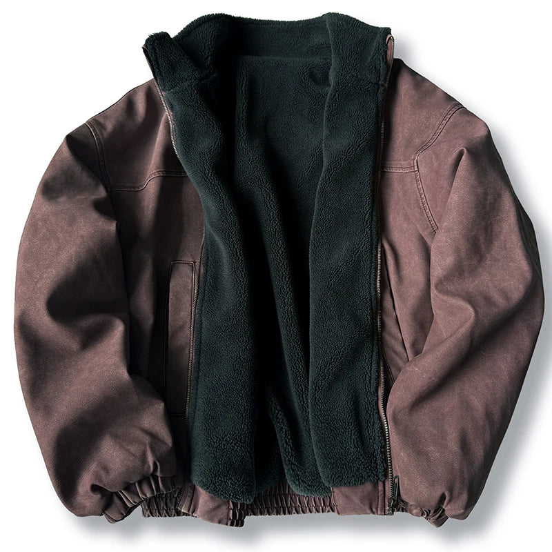 Men's Fleece-Lined Heavyweight Winter Jacket – Japanese Vintage Style