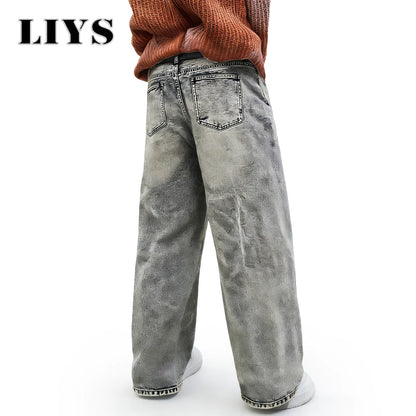 Baggy Wide Leg Jeans – Unisex Washed Streetwear Denim