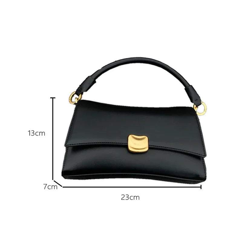 Y2K Women's Shoulder Bag – Black PU Leather Flap Lock Handbag