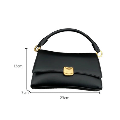 Y2K Women's Shoulder Bag – Black PU Leather Flap Lock Handbag