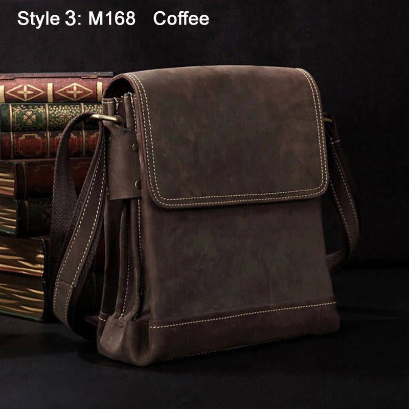 Crazy Horse Leather Men's Messenger Bag – Vintage Crossbody Shoulder Bag