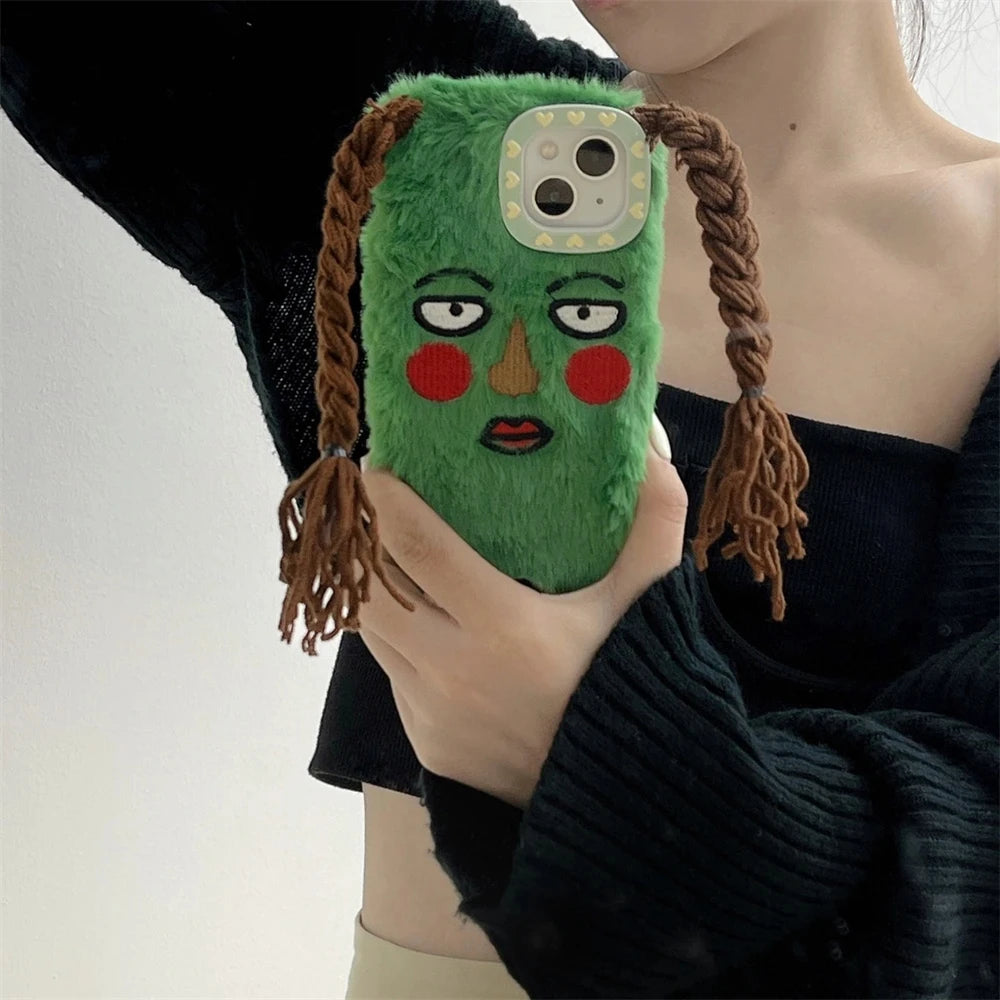 Fur Blush Girl Face iPhone Case – Cute Cartoon Fluffy Cover
